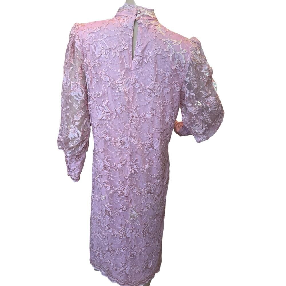 VTG 80s Romantic Pink Coquette Floral Lace Mesh Midi Dress Blaire Boutique Large - Picture 7 of 16